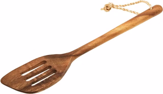 Orsina Hand Carved Wooden Slotted Spatula in Natural Brown