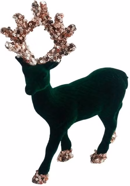 Shatchi Emerald Green Velvet Christmas Reindeer Figurine, Height: 20 cm