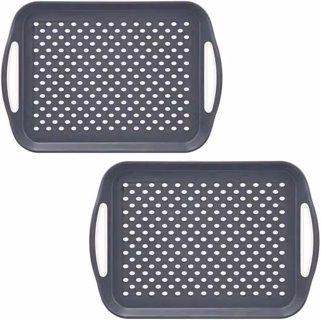 PAWNORA Set of 2 Grey Rectangular Anti-Slip Plastic Serving Trays – 1