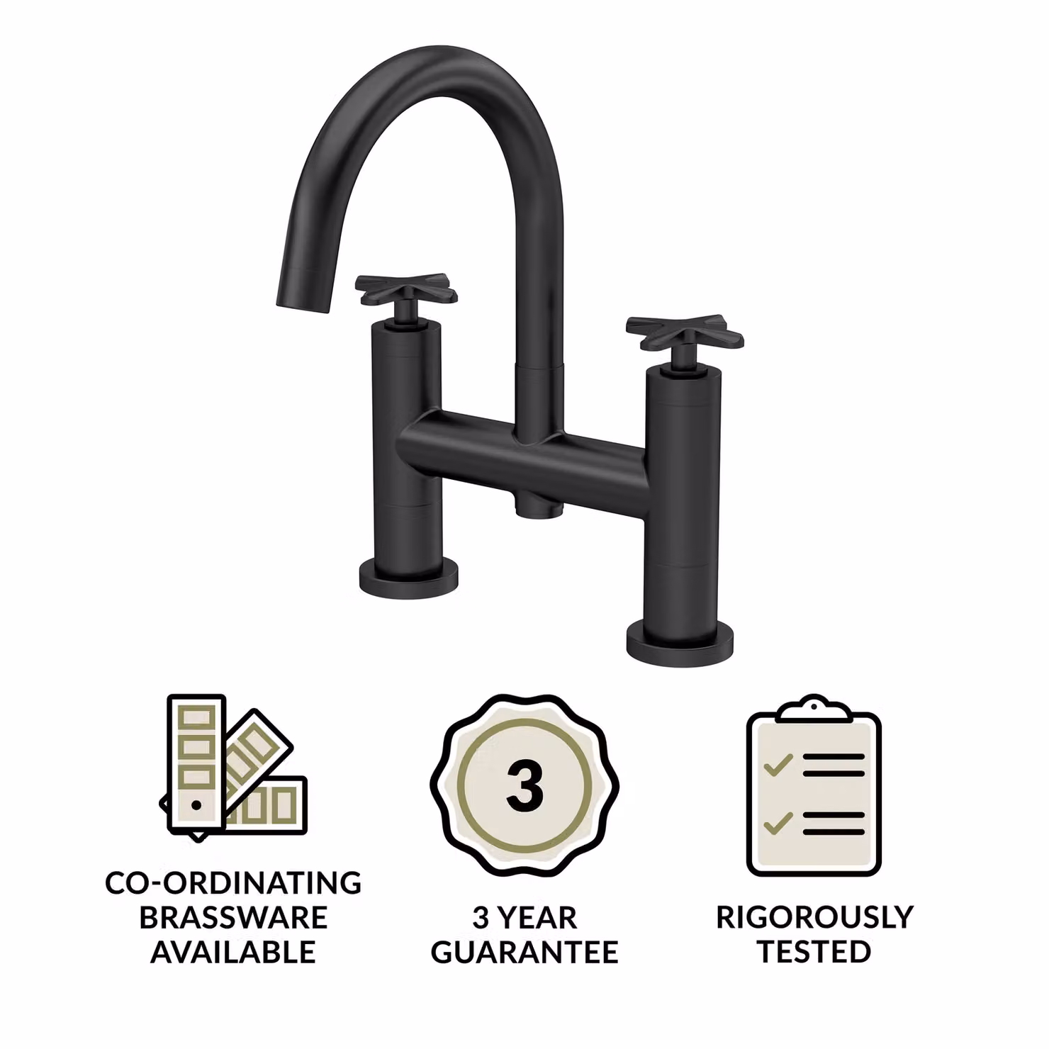 Balterley Connect Matt Black Waterfall Bath Filler Tap with Two Crosshead Handles – 2