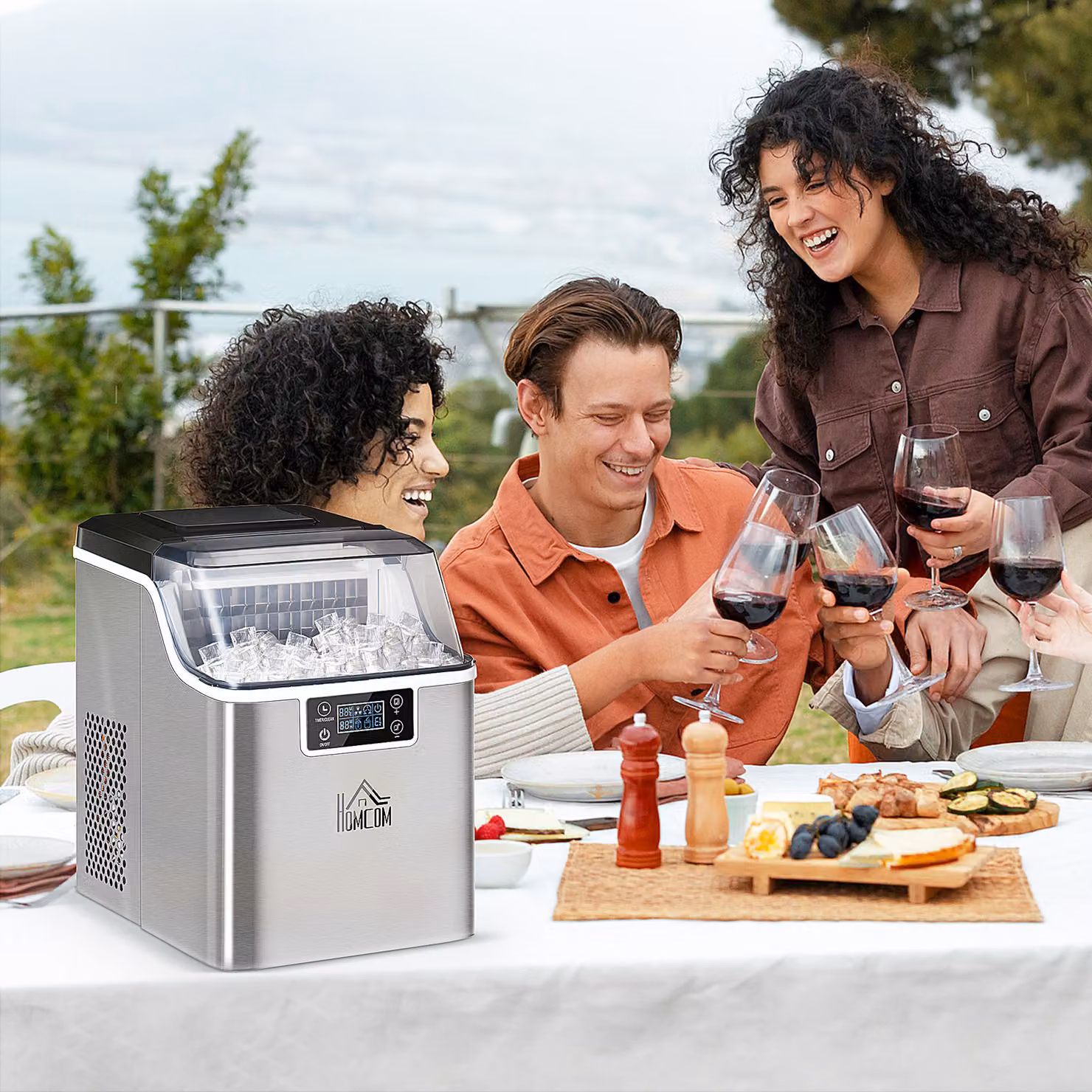 HOMCOM Silver Countertop Ice Maker Machine with 3.2L Capacity and Self-Cleaning Function – 2