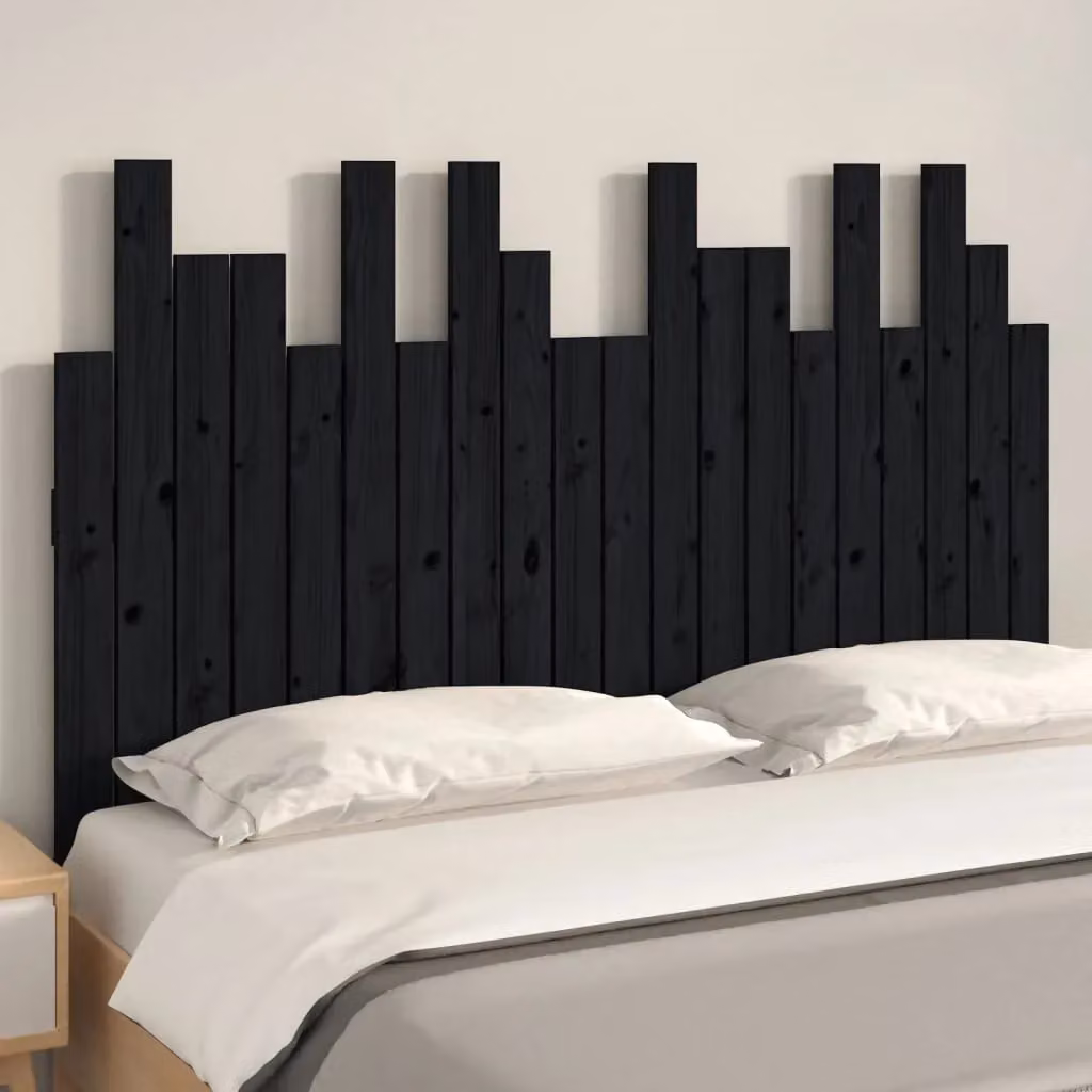 Berkfield Home Black Solid Pine Wood Wall Mounted Headboard W: 127.5 cm, D: 3 cm, H: 80 cm – 3