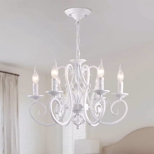 NIVOR French Country Farmhouse Metal Pendant Light, White