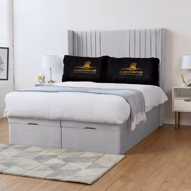 Luxor Living Luxor Wingback End Lift Divan Ottoman Bed with 54 Inch Headboard in White, W/D/H: 120 x 200 cm – 1
