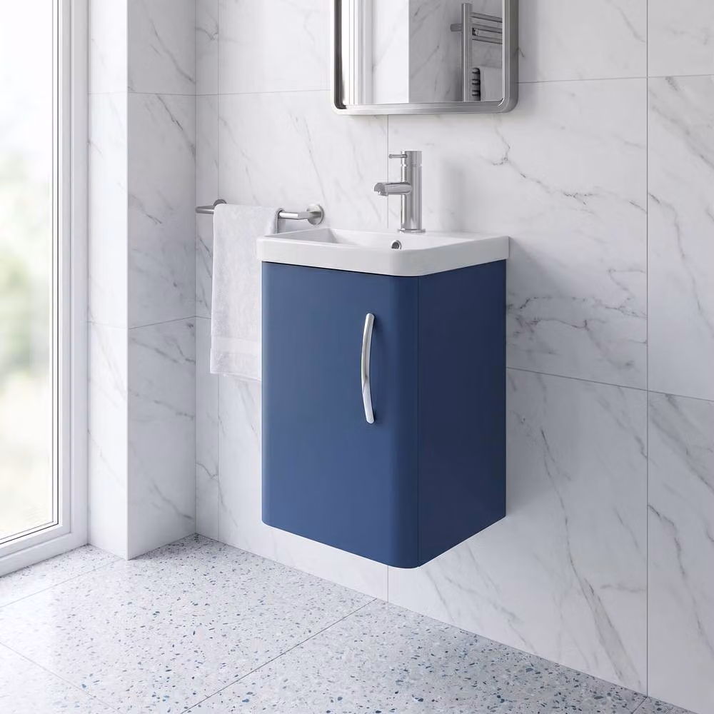 Balterley Handsacre Contemporary Wall Hung Vanity Basin Unit, Satin Blue, Width: 40 cm – 2