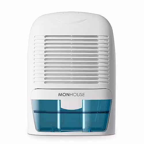 MONHOUSE Portable Compact and Quiet Dehumidifier with 1500ml Capacity, Electric Mould Remover in White and Blue – 1