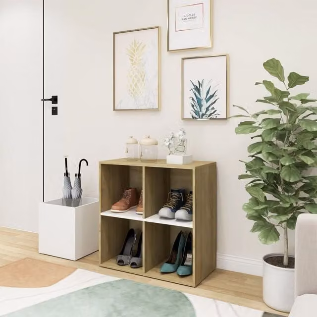 Berkfield Home Hall Shoe Cabinet in White and Sonoma Oak, W/D/H: 105 x 35.5 x 70 cm – 1