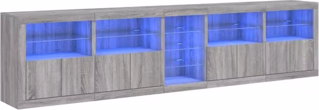 Berkfield Home Modern Sideboard with Integrated LED Lights in Grey Sonoma, W: 283 cm, D: 37 cm, H: 67 cm – 1