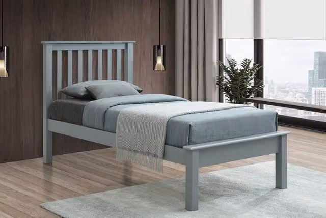 Bed Factory Direct Shaker Single Wooden Bed Frame in Grey