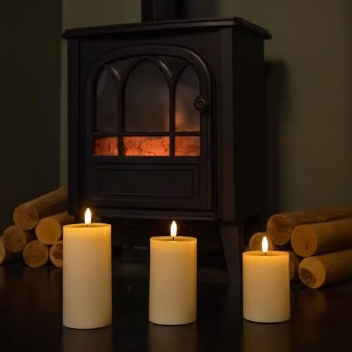 Samuel ALEXANDER Set of 3 Cream Wax Melted Effect Pillar Candles with Warm White LEDs and Timer Function – 4