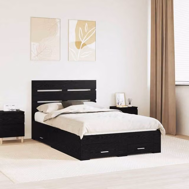 Berkfield Home Modern Bed Frame with Drawers in Black Oak, Engineered Wood, W: 120 cm, L: 190 cm