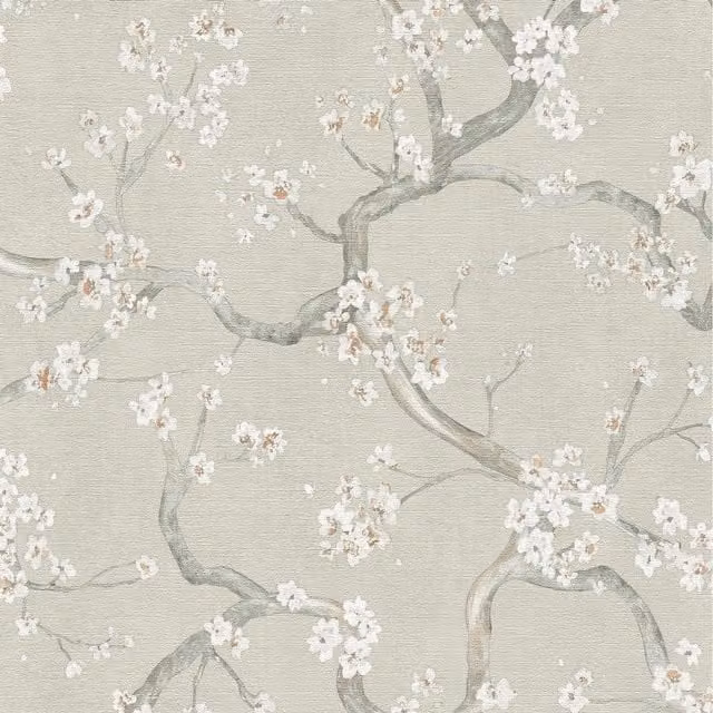 A.S. Création Hot Spots Floral Branches Metallic Wallpaper in Green and Grey