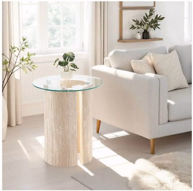 Seconique Modena Round Glass Side Table in Beige