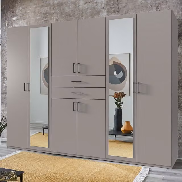 TJS Dillingen Modern Grey Wardrobe with Hinged Doors and Mirror