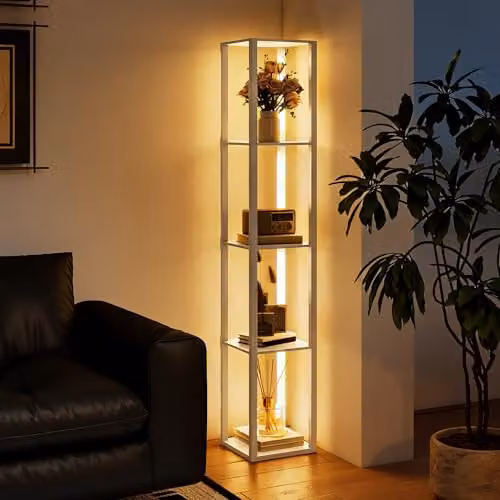 HOMCOM Dimmable LED Floor Lamp with Foot Switch in White and Wood Finish – 5