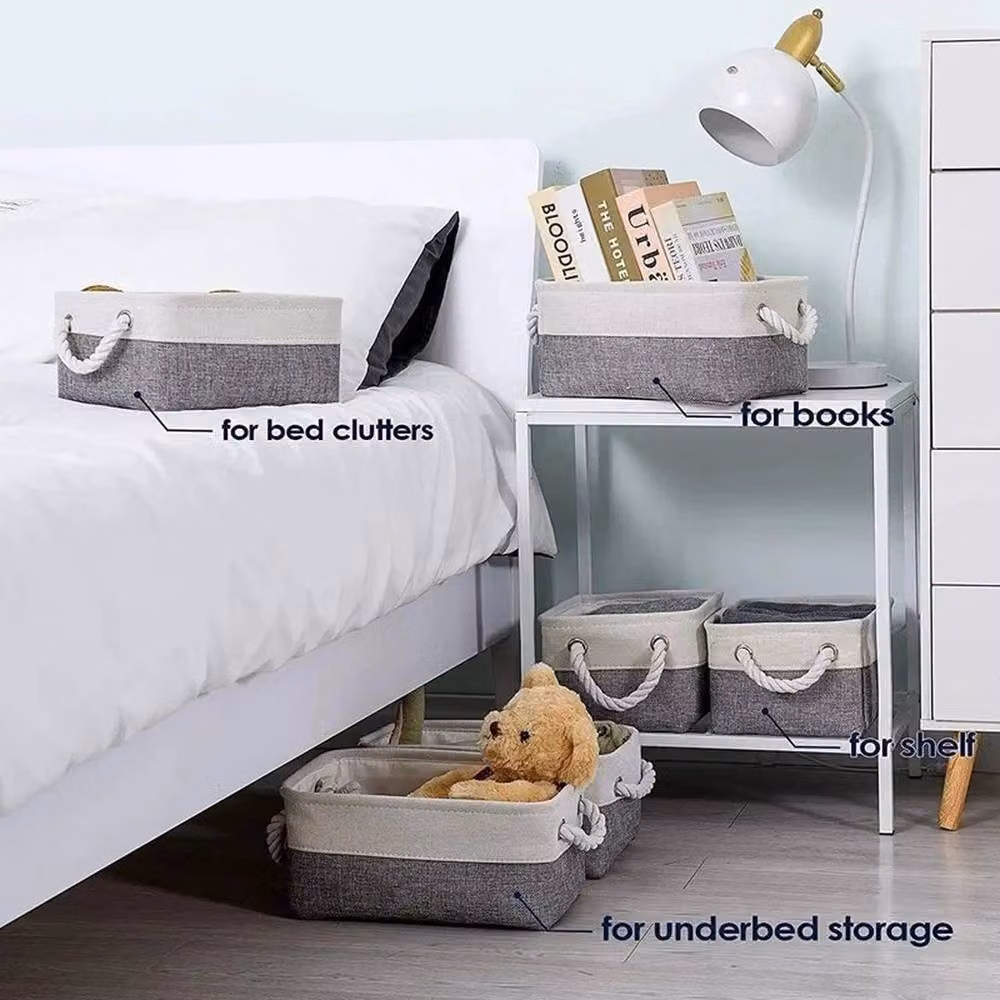 Kelvenix S Foldable Grey Fabric Storage Box with Handles, W: 31 cm, D: 21 cm, H: 13 cm – 2