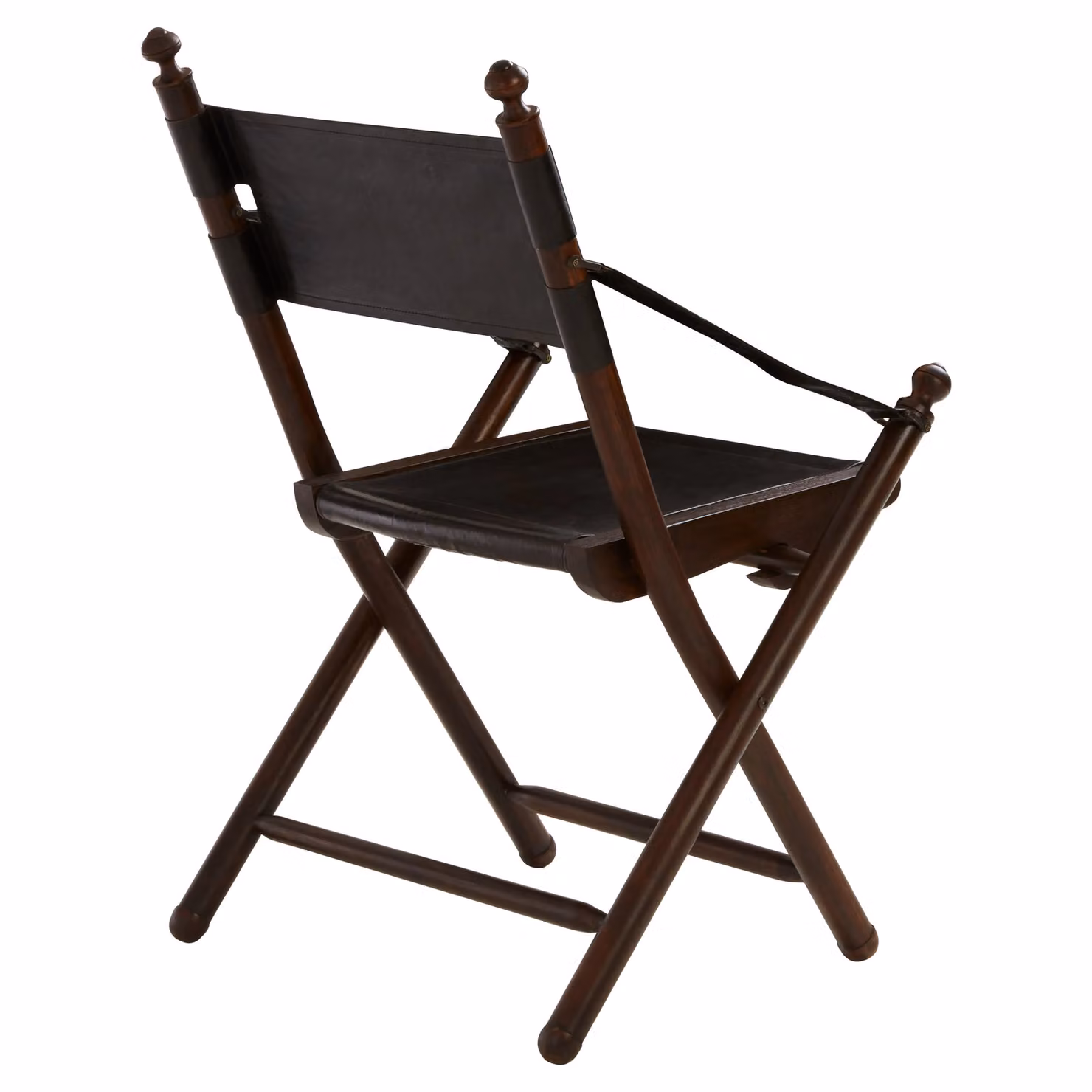 Orsina Black Leather and Teak Wood Folding Garden Chair with Armrests, W/D/H: 56 x 56 x 89 cm – 4