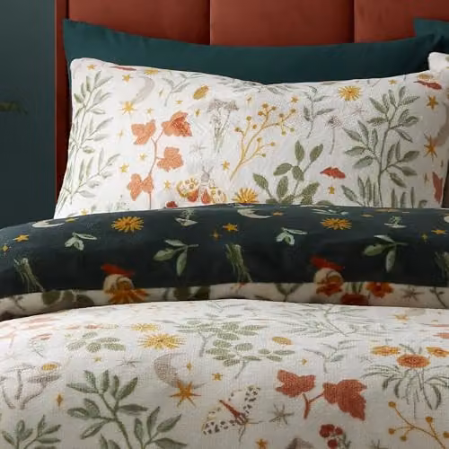 Fusion Botanical Mushrooms Single Fleece Duvet Cover Set in Sand, Green and Multicolour, W/D/H: 140 x 200 cm – 2