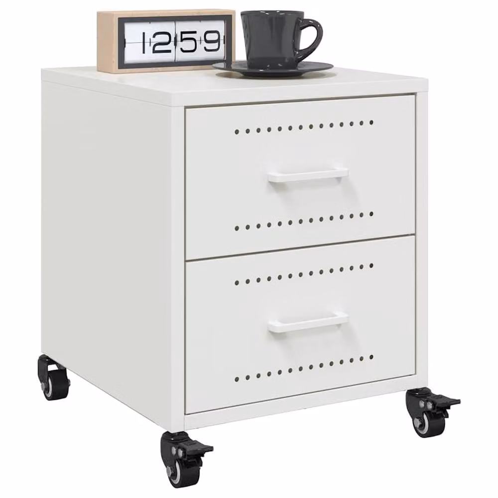 Berkfield Home Set of 2 Modern White Metal Bedside Cabinets, W/D/H: 36 x 39 x 43.5 cm