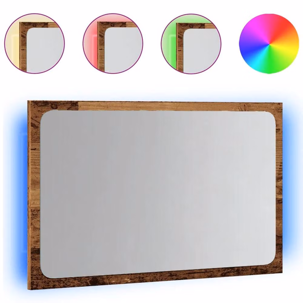 Berkfield Home LED Bathroom Mirror in Brown Old Wood, W/D/H: 60 x 8.5 x 38 cm – 2