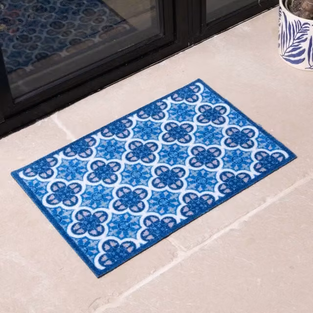 Artsy Mats Blue Mosaic Tile Washable Non-Slip Indoor Doormat, W: 60 cm, D: 40 cm