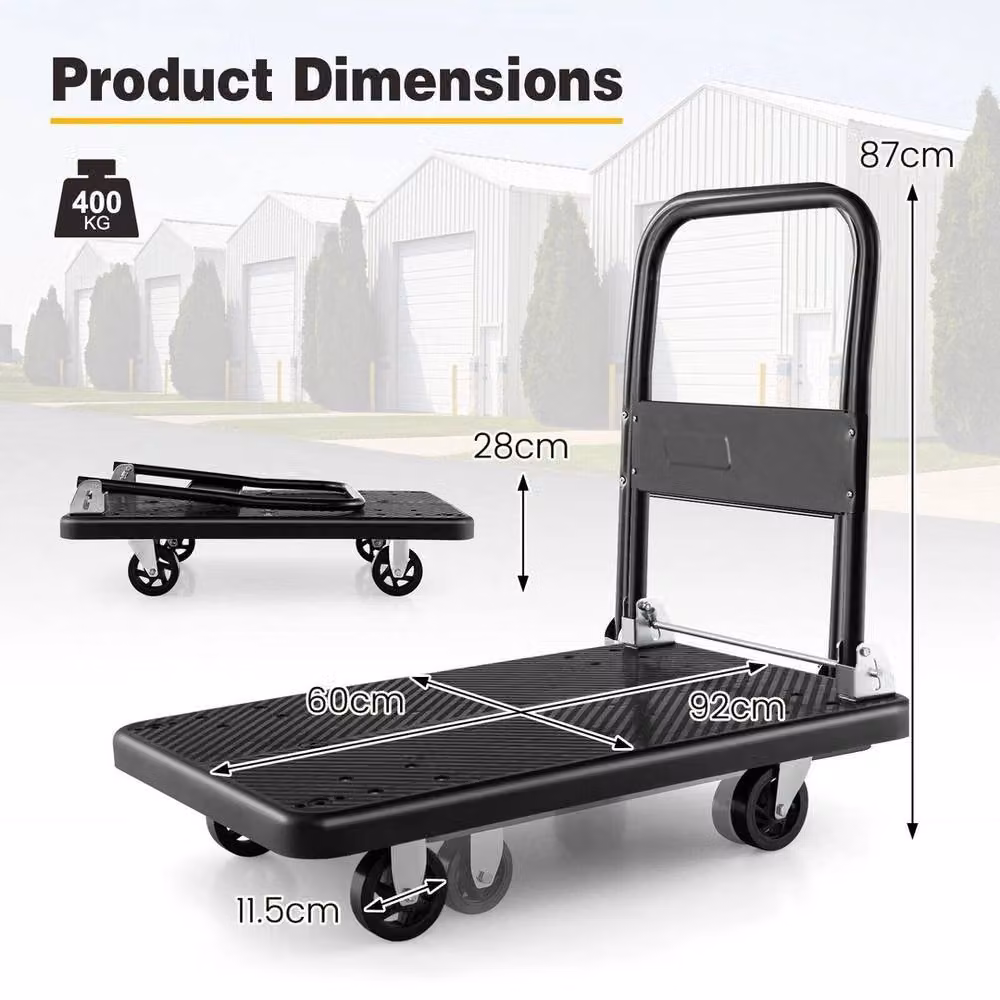 Havendro Folding Flatbed Push Cart Dolly with 360 Swivel Wheels, 400kg Capacity, Black – 2