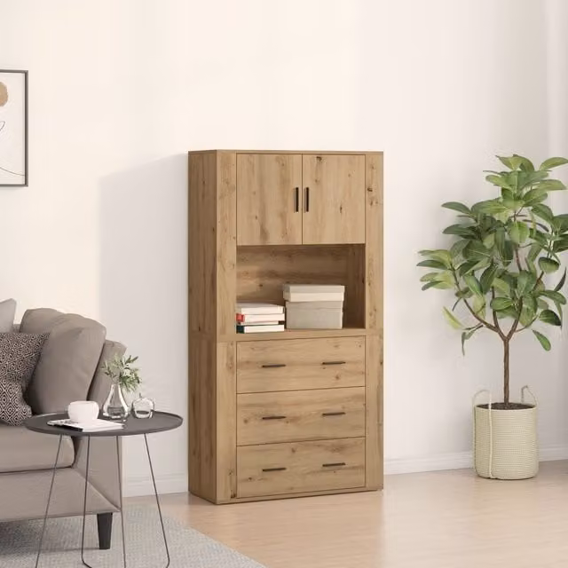 Berkfield Home Artisan Oak Highboard in Brown, W/D/H: 80 x 33 x 150 cm