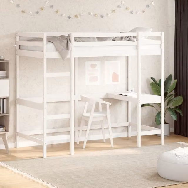 Berkfield Home Loft Bed in White Solid Wood Pine, W/D/H: 90 x 200 cm