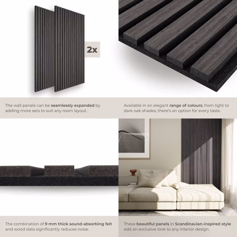 tectake Acoustic Wood Look Wall Panels in Black – 4