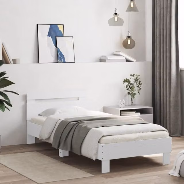 Berkfield Home Bed Frame with Headboard in White, W/D/H: 90 x 200 cm