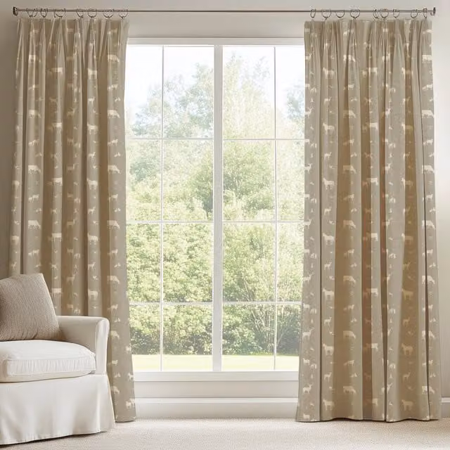 ANTE DECOR Made To Measure Country Animals Printed Blackout Cotton Curtains in Beige