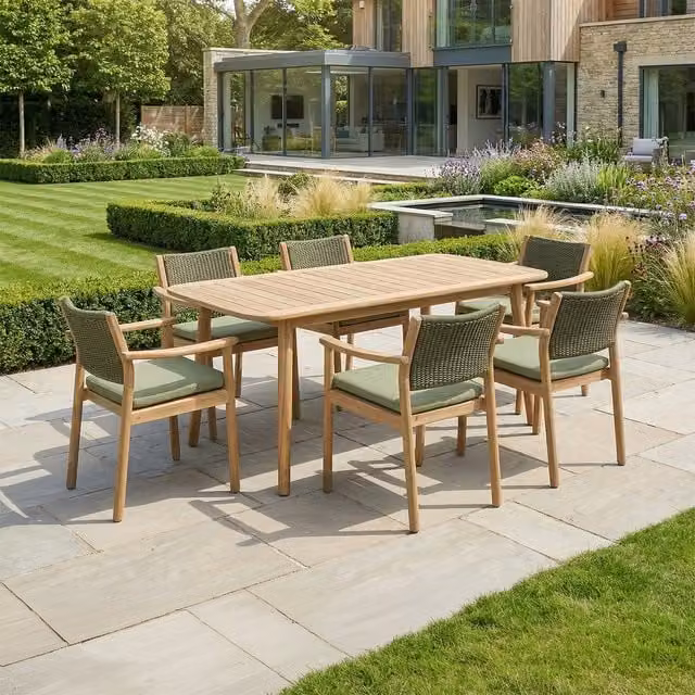 Bracken Outdoors Tetbury 6 Seat Rectangular Garden Dining Set in Brown Acacia Wood