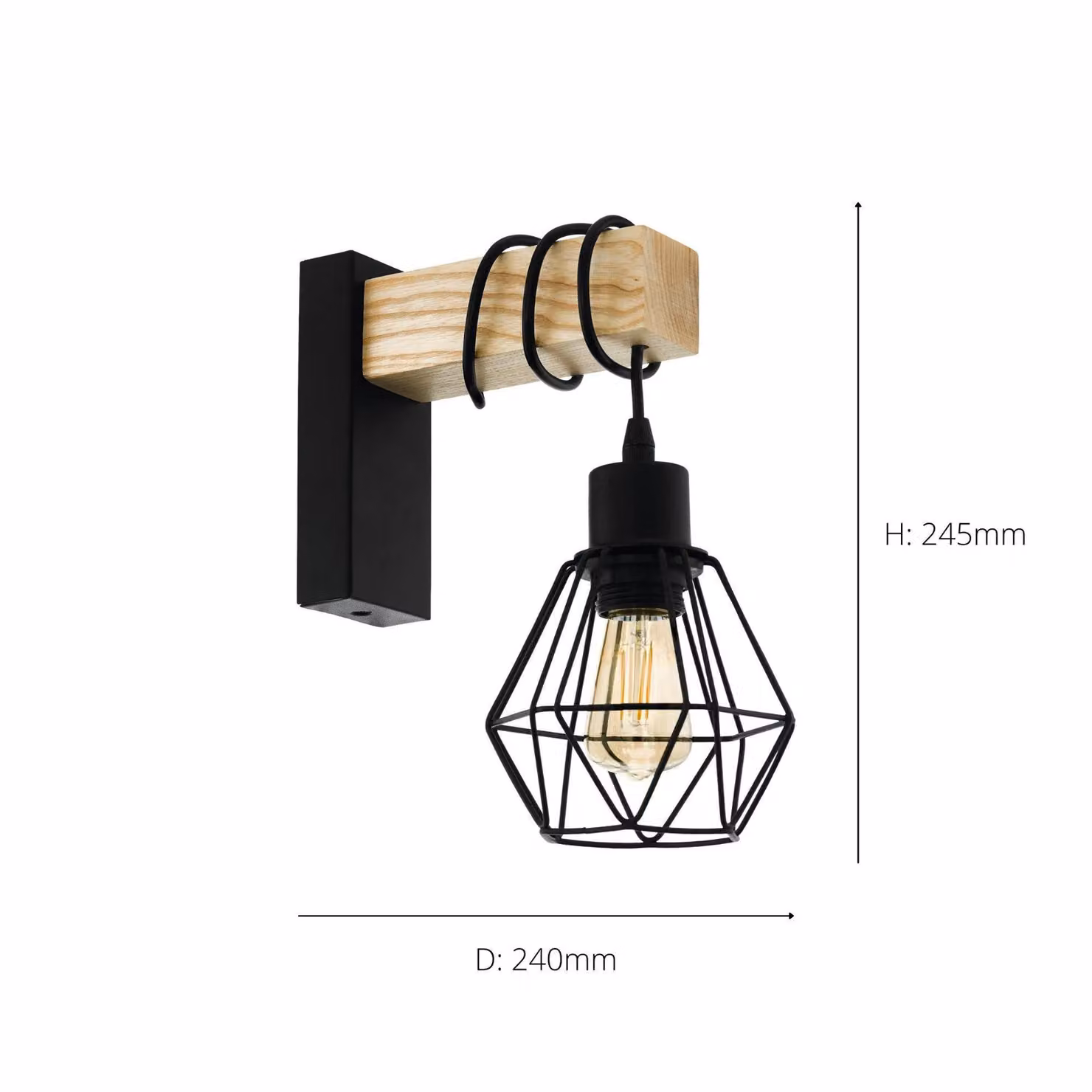 Eglo Townshend Industrial Wall Light in Brown and Black Wood and Metal – 3