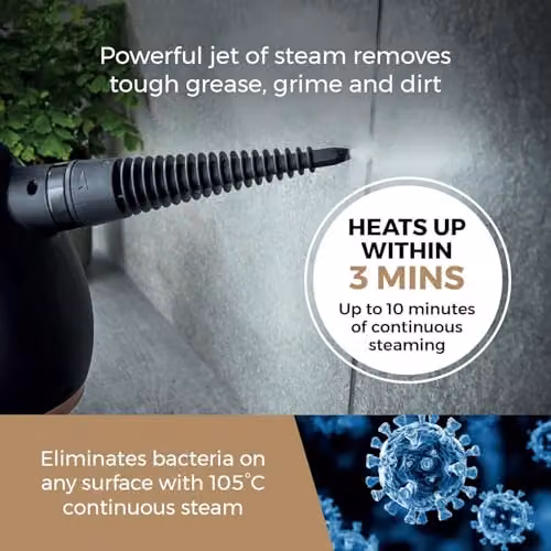 Tower Handheld Steam Cleaner with 9 Accessories, 1050W, 250ml Water Tank, Black and Gold – 3