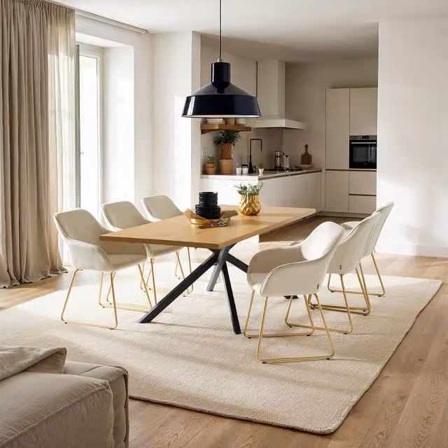Tectake Jeane Dining Chair Set of 6 in Cream and Gold Velvet Look Fabric