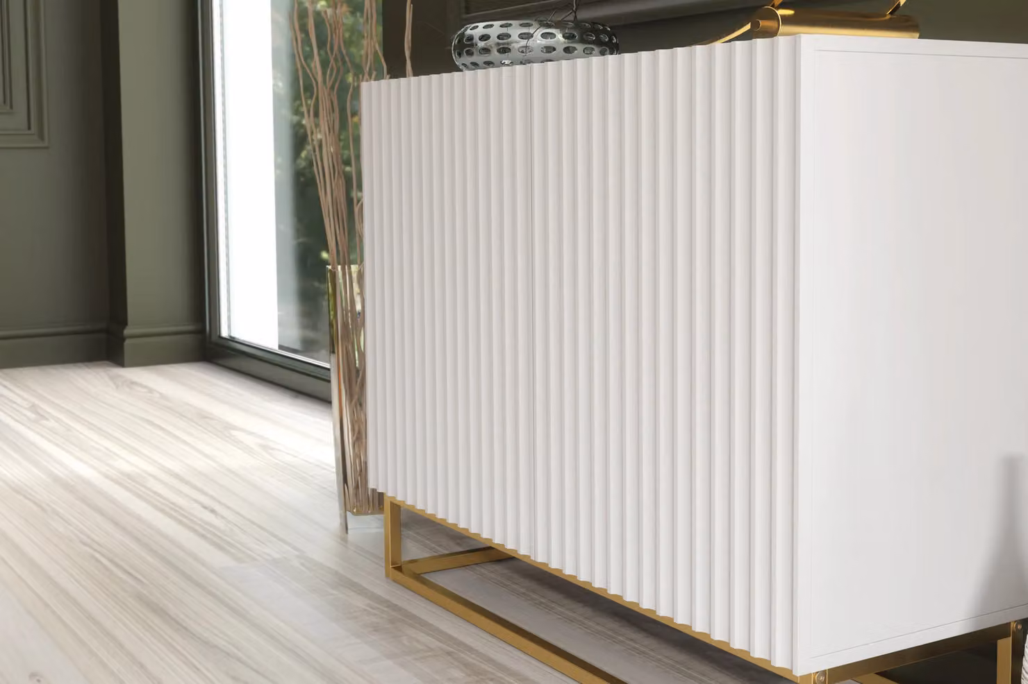 Creative Furniture Ripple Sideboard in White and Gold, Modern Fluted Design, W: 100 cm, H: 80 cm, D: 35 cm – 4