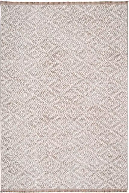 The Rug House Brown and Beige Diamond Fringed Rectangular Rug with High-Low Effect, Width: 170 cm