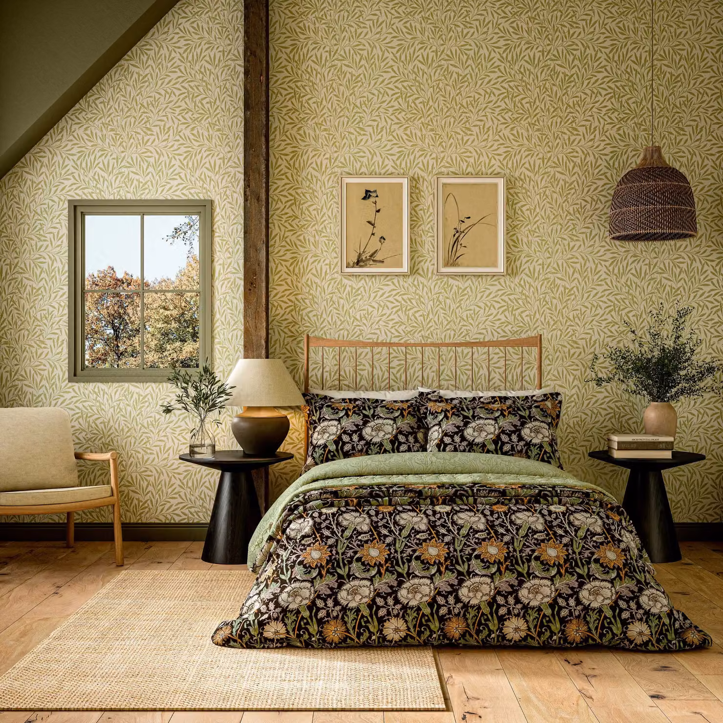 Morris & Co Blackthorn Kingsize Cotton Percale Duvet Cover and Pillowcase Set, Pink and Multicolour, W: 180 cm, L: 200 cm – 2