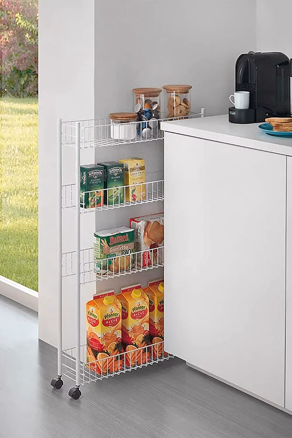 Metaltex Fino 4-Tier Extra-Slim Metal Trolley with Wheels, White – 2