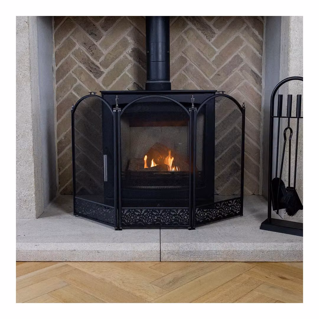 JVL Ashford Stainless Steel Fire Screen Spark Guard for Coal and Wood Burning Fires, Black, W/H/D: 97 x 61 x 2 cm – 3