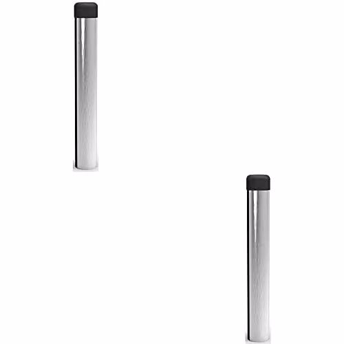 Loops 2 Pack Rubber Tipped Wall Mounted Cylinder Doorstop in Chrome, H 7.1 cm x W 1.6 cm