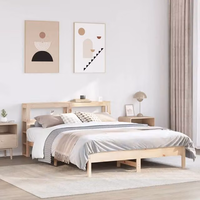 Berkfield Home Rustic Solid Wood Pine Bed Frame in Brown, W/D/H: 140 x 200 cm