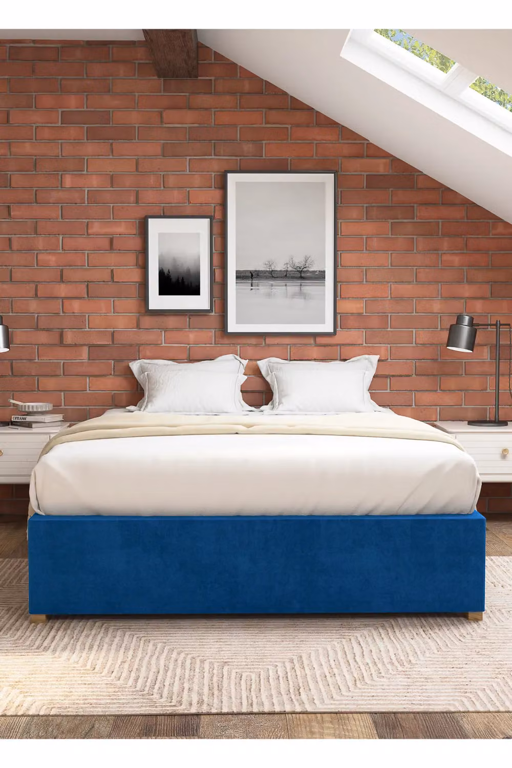 Aspire Upholstered Platform Ottoman Bed Frame in Navy Blue Plush Velvet, W/D/H: 140 x 200 cm – 2