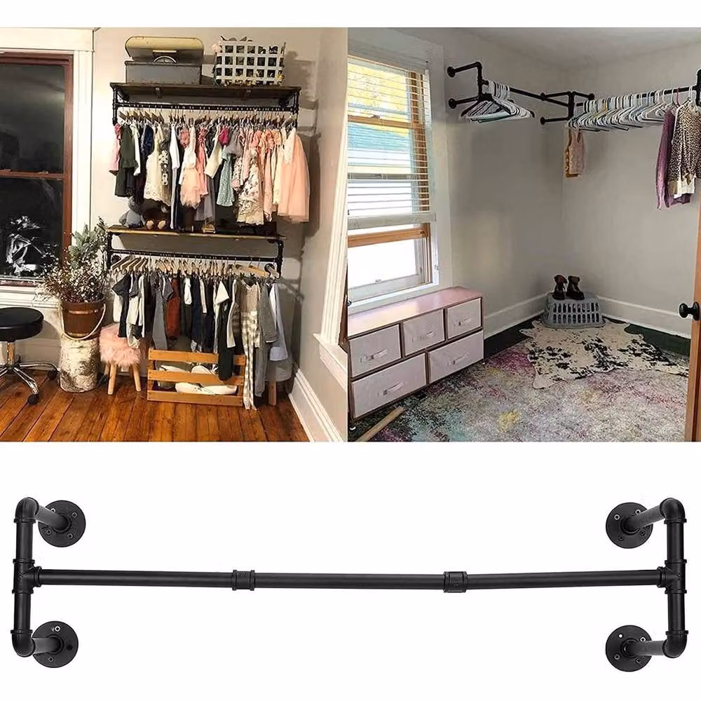 EONLION Industrial Metal Pipe Clothing Rack in Matt Black, W: 105 cm, D: 50 cm, H: 105 cm – 4