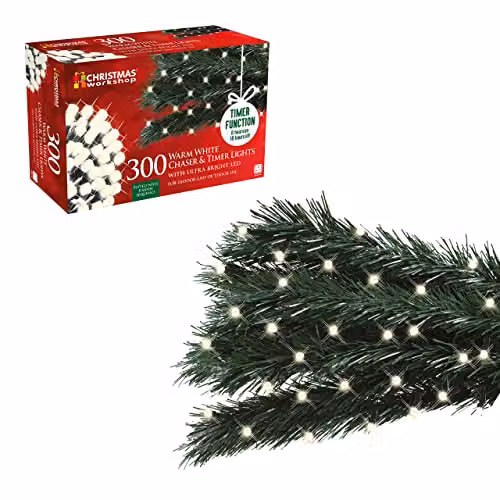 The Christmas Workshop Premium LED Warm White Chaser Christmas Lights, Indoor/Outdoor Fairy Lights with 8 Modes and Timer, White – 4