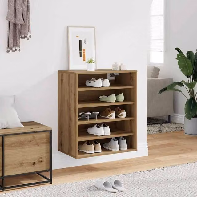 Berkfield Home Artisan Oak Shoe Cabinet in Brown, W/D/H: 60 x 35 x 70 cm