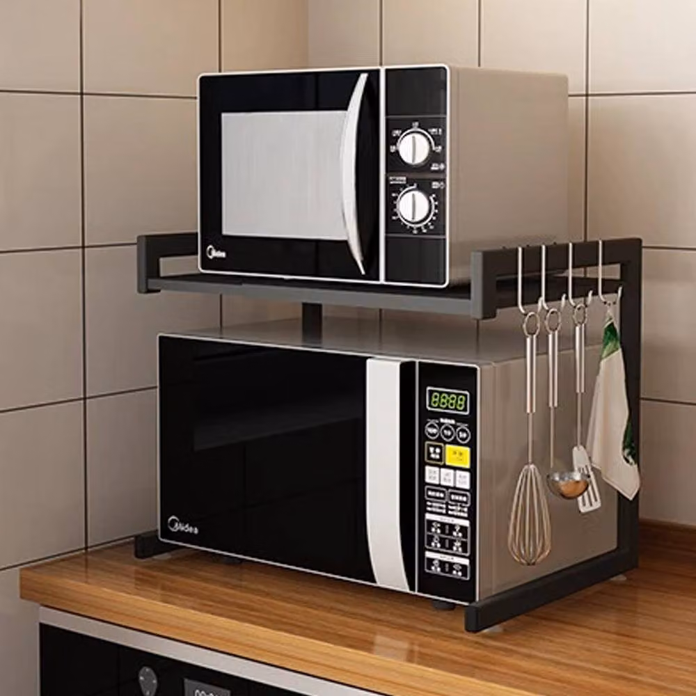 Living and Home 2-tier Expandable Metal Microwave Oven Rack in Black – 4
