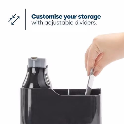 LIVIVO 2-in-1 Sink Caddy and Foam Soap Dispenser with Sponge Compartment and Drainage, Black and White Plastic Organiser – 4
