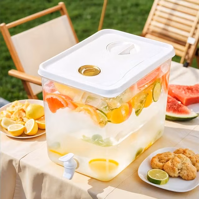 Komore 10L Refrigerator Beverage Dispenser, White and Transparent Plastic