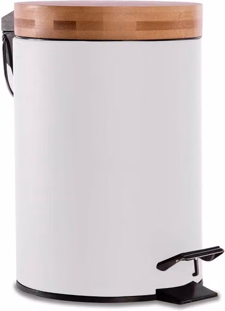 Magna Retail 3L White Metal Pedal Bathroom Bin with Bamboo Lid and Soft Close Mechanism